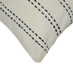 Handwoven Cotton Cushion Cover 45x45 cm | Ivory with Black Running Stitch | Artisan Woven Decorative Throw Pillow Cover | Modern Boho Home Décor