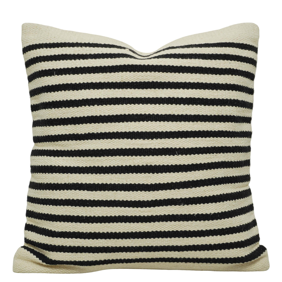 Handwoven Cotton Striped Cushion Cover 45x45 cm | Black & Ivory Woven Throw Pillow Cover | Modern Boho Farmhouse Decorative Cushion Cover | Hidden Zip