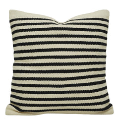 Handwoven Cotton Striped Cushion Cover 45x45 cm | Black & Ivory Woven Throw Pillow Cover | Modern Boho Farmhouse Decorative Cushion Cover | Hidden Zip