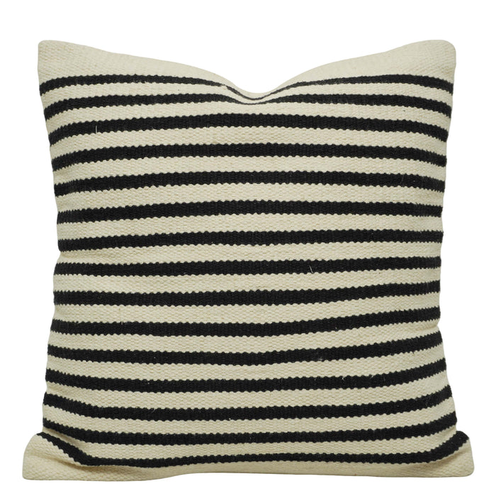 Handwoven Cotton Striped Cushion Cover 45x45 cm | Black & Ivory Woven Throw Pillow Cover | Modern Boho Farmhouse Decorative Cushion Cover | Hidden Zip