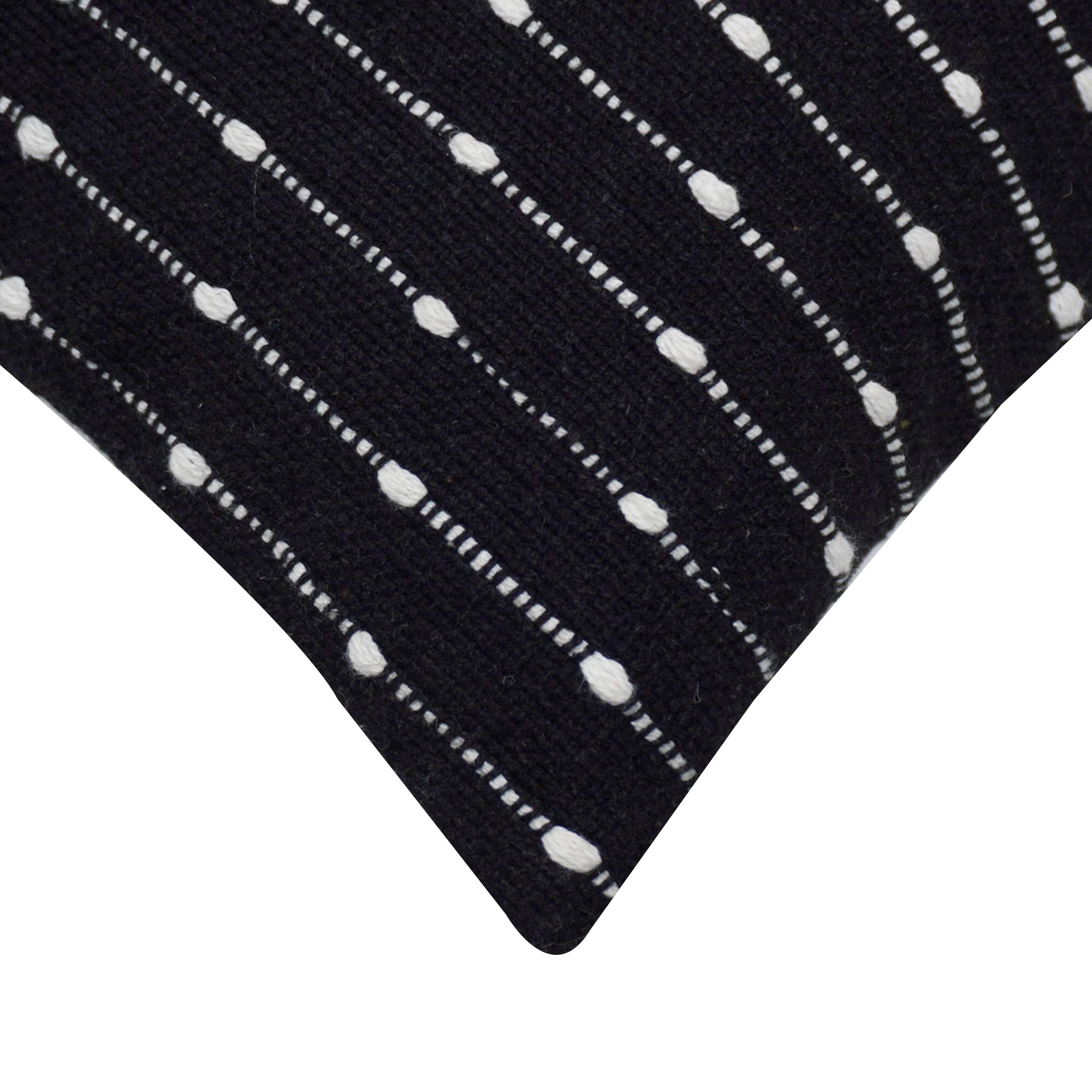 Handwoven Black & White Cotton Cushion Cover 45x45 cm | Textured Woven Striped Decorative Throw Pillow Cover | Modern Boho Home Décor