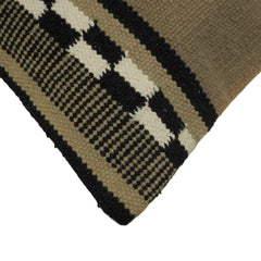 Handwoven Cotton Cushion Cover 45x45 cm | Geometric Tribal Pattern | Woven Decorative Throw Pillow Cover | Beige, Black & Ivory | Hidden Zipper