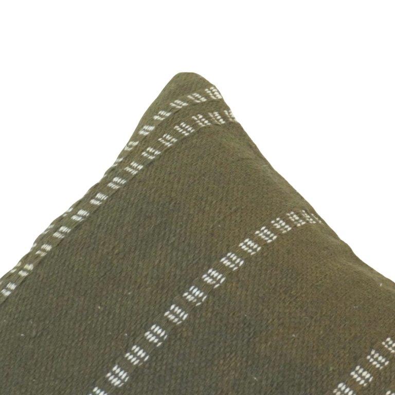 Handwoven Cotton Cushion Cover 45x45 cm | Olive Green Striped Handmade Decorative Pillow Cover - Bulk manufacturer & supplier from Panipat, India