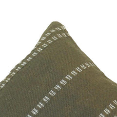 Handwoven Cotton Cushion Cover 45x45 cm | Olive Green Striped Handmade Decorative Pillow Cover