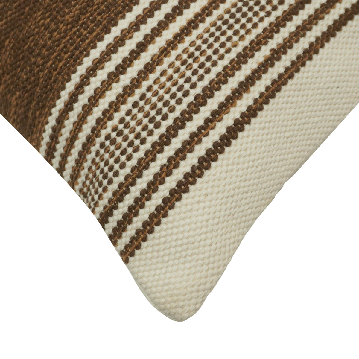 Handwoven Cotton Cushion Cover 45x45 cm | Brown & Ivory Striped Woven Decorative Throw Pillow Cover | Modern Rustic Home Décor - Bulk manufacturer & supplier from Panipat, India