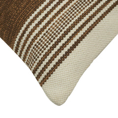 Handwoven Cotton Cushion Cover 45x45 cm | Brown & Ivory Striped Woven Decorative Throw Pillow Cover | Modern Rustic Home Décor