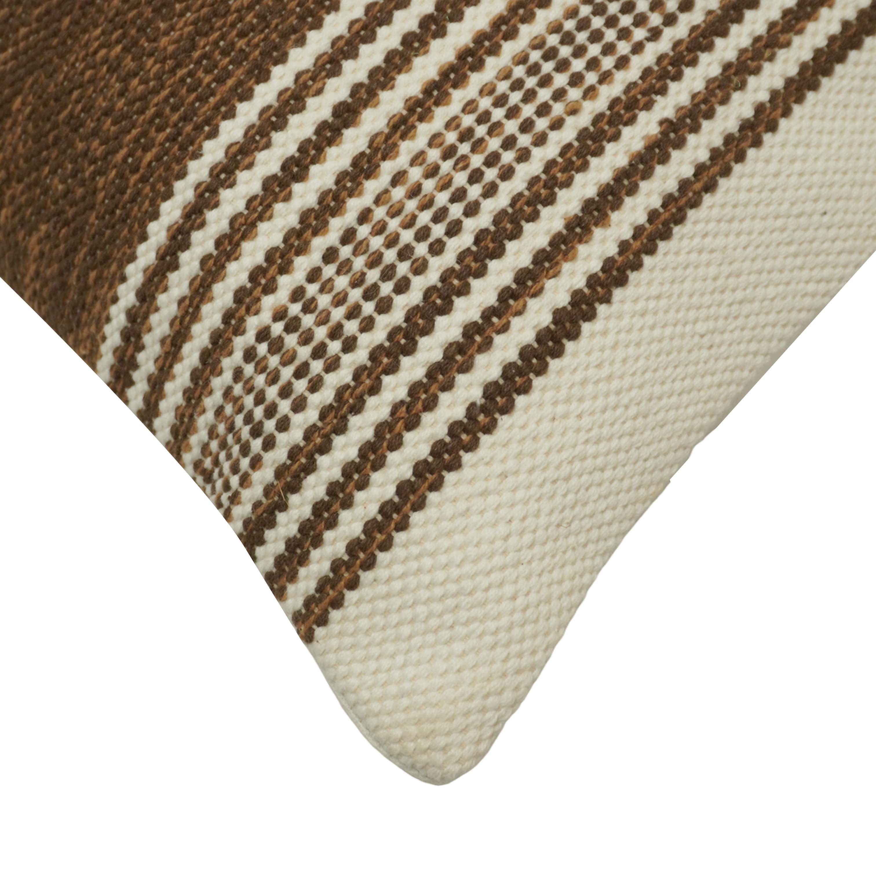 Handwoven Cotton Cushion Cover 45x45 cm | Brown & Ivory Striped Woven Decorative Throw Pillow Cover | Modern Rustic Home Décor