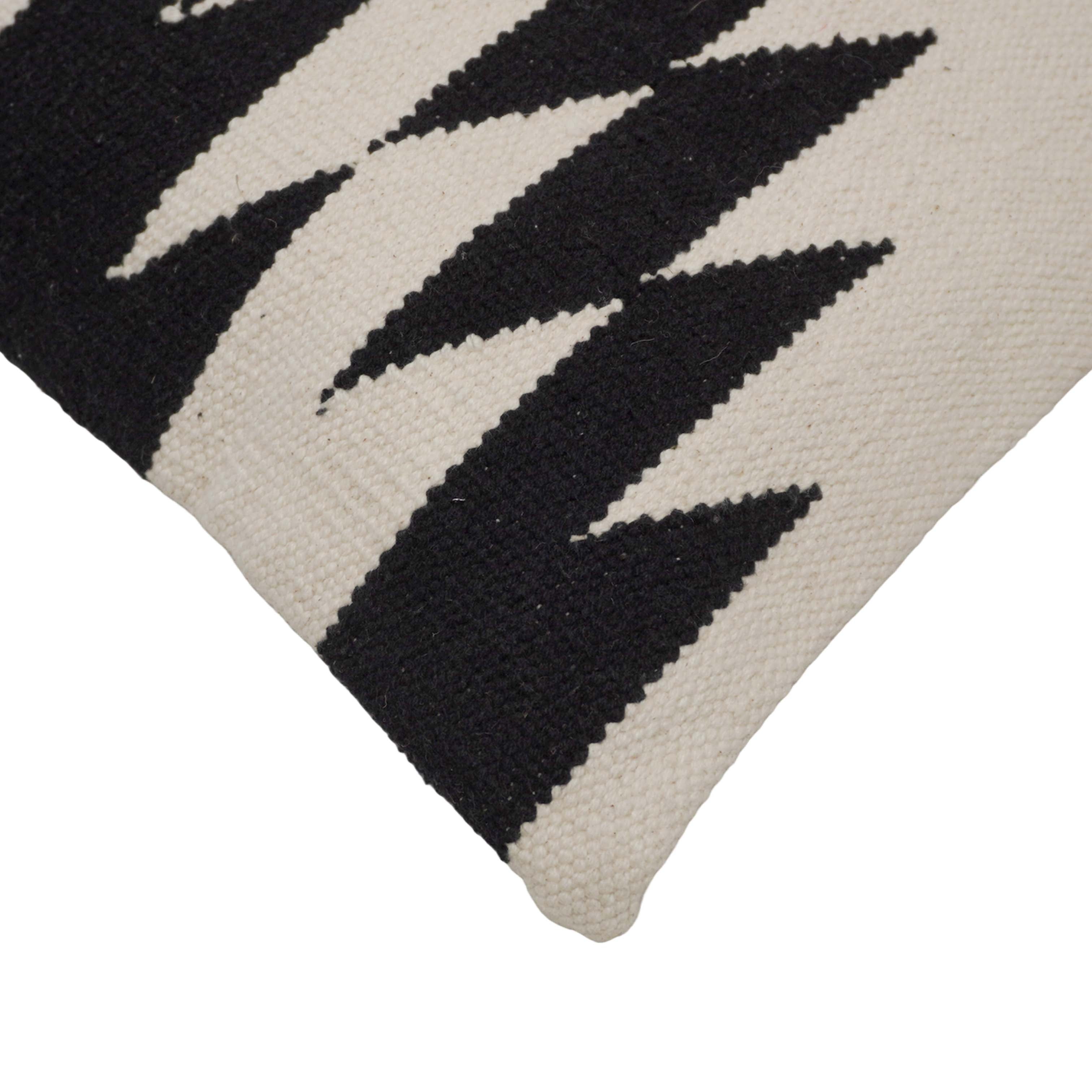 Handwoven Cotton Cushion Cover 45x45 cm | Black & Ivory Geometric Woven Design | Modern Boho Decorative Throw Pillow Cover | Concealed Zipper