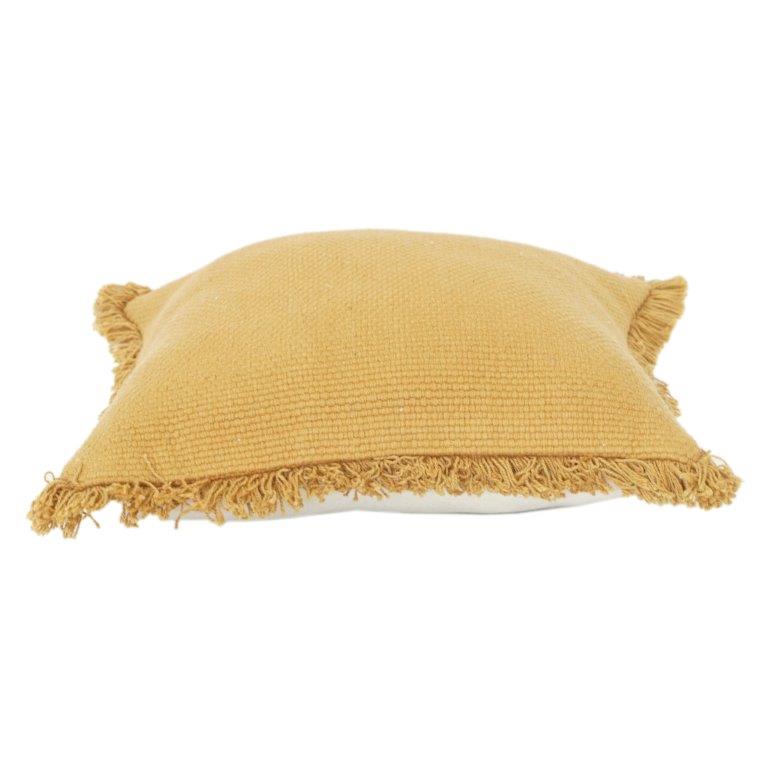 Solid Textured Cotton Cushion Cover with Fringed Edges – Mustard Yellow | Soft Woven Decorative Pillow Cover | 18x18 Inch - Bulk manufacturer & supplier from Panipat, India