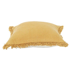 Solid Textured Cotton Cushion Cover with Fringed Edges – Mustard Yellow | Soft Woven Decorative Pillow Cover | 18x18 Inch