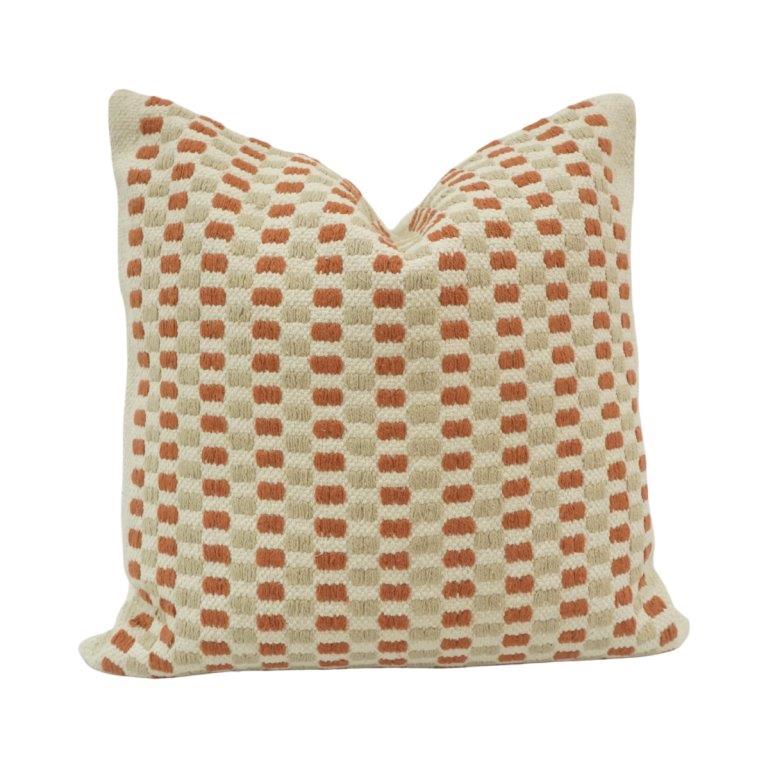 Handmade Textured Cotton Cushion Cover 45x45 cm | Woven Geometric Throw Pillow Cover in Rust & Ivory - Bulk manufacturer & supplier from Panipat, India