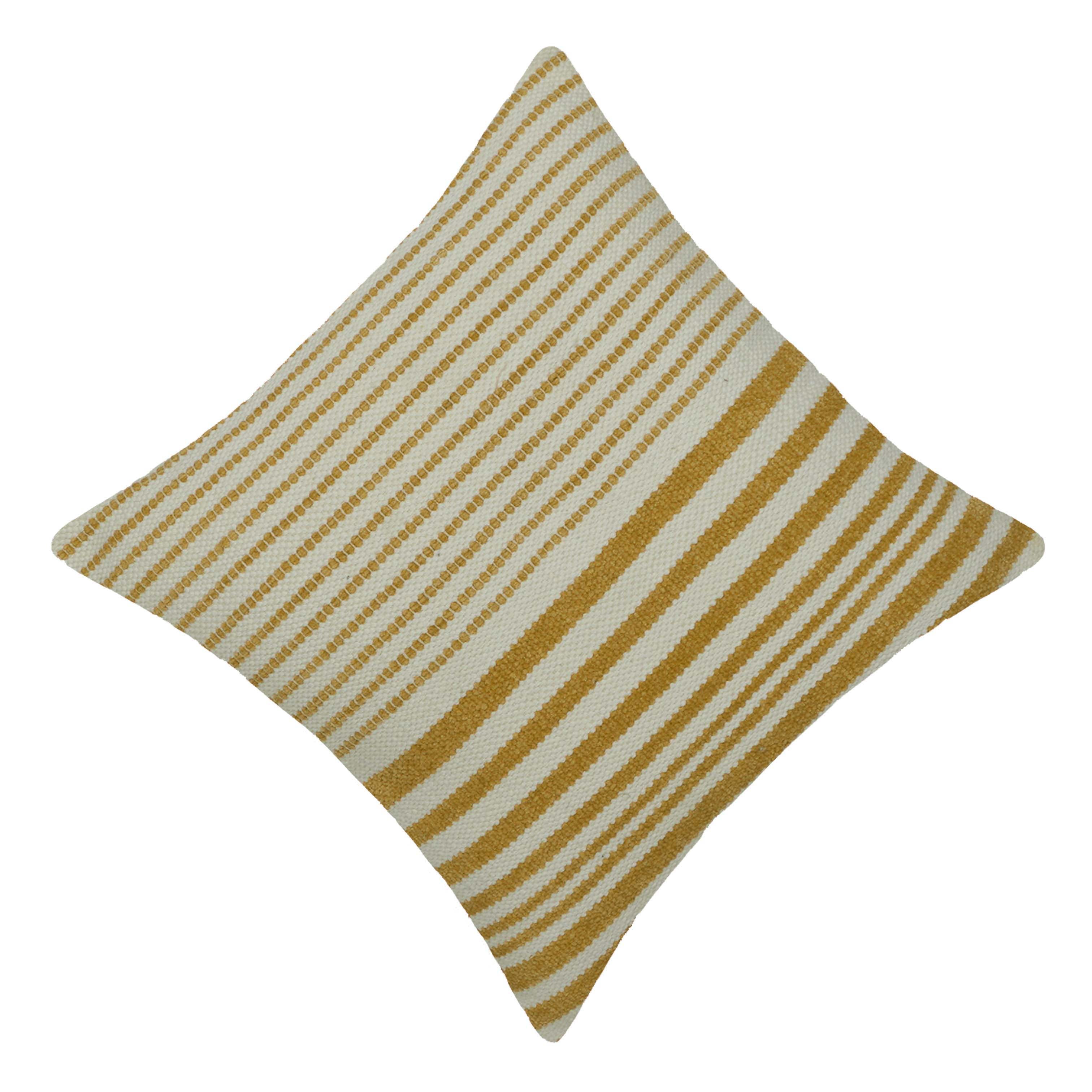 Handwoven Cotton Striped Cushion Cover 45x45 cm | Woven Textured Throw Pillow Cover | Natural & Mustard | Modern Boho Home Décor | Hidden Zip | 18x18 Inch
