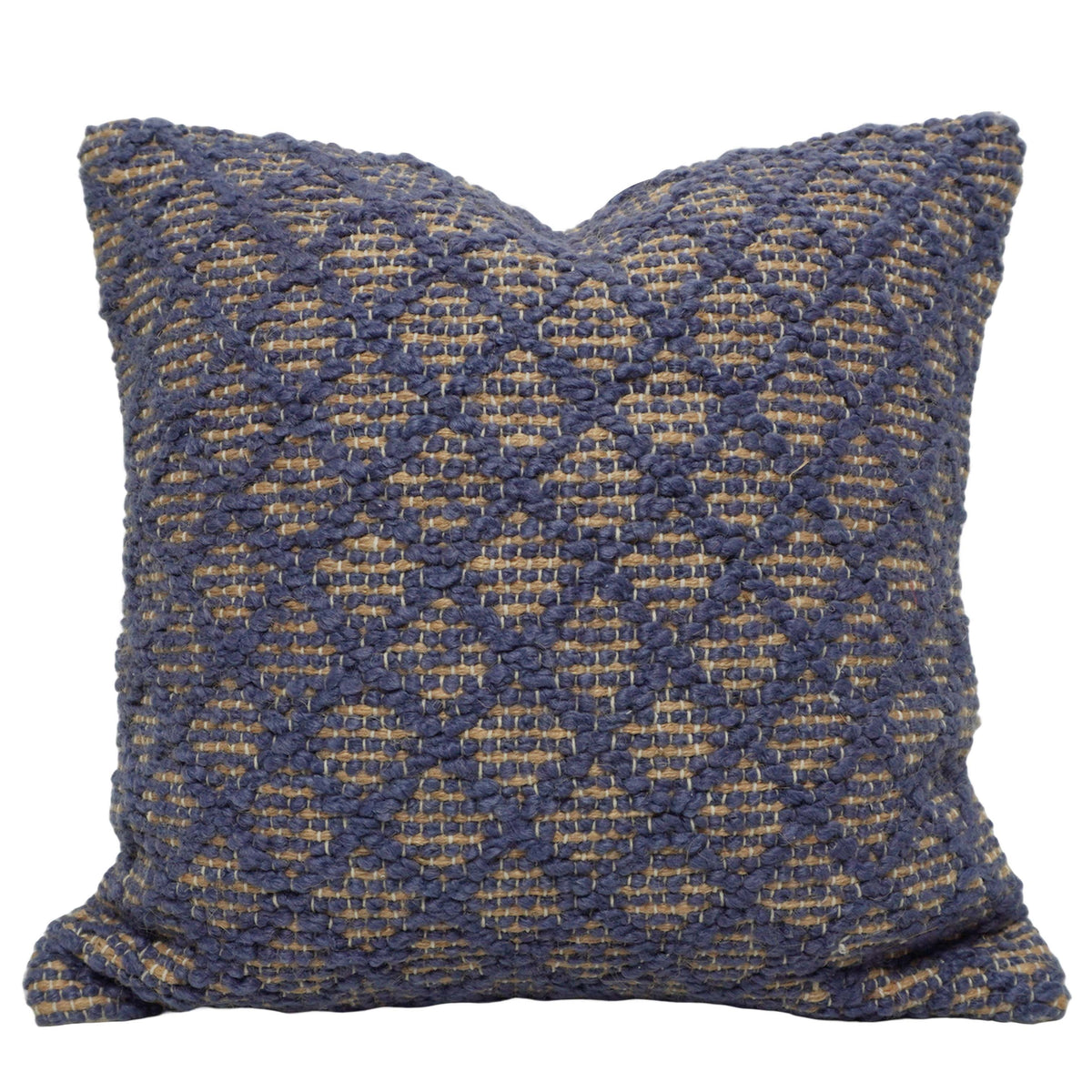 Handwoven Jute Cushion Cover 45x45 cm | Blue & Natural Diamond Pattern Decorative Throw Pillow Cover | Rustic Boho Farmhouse Cushion Case with Hidden Zipper