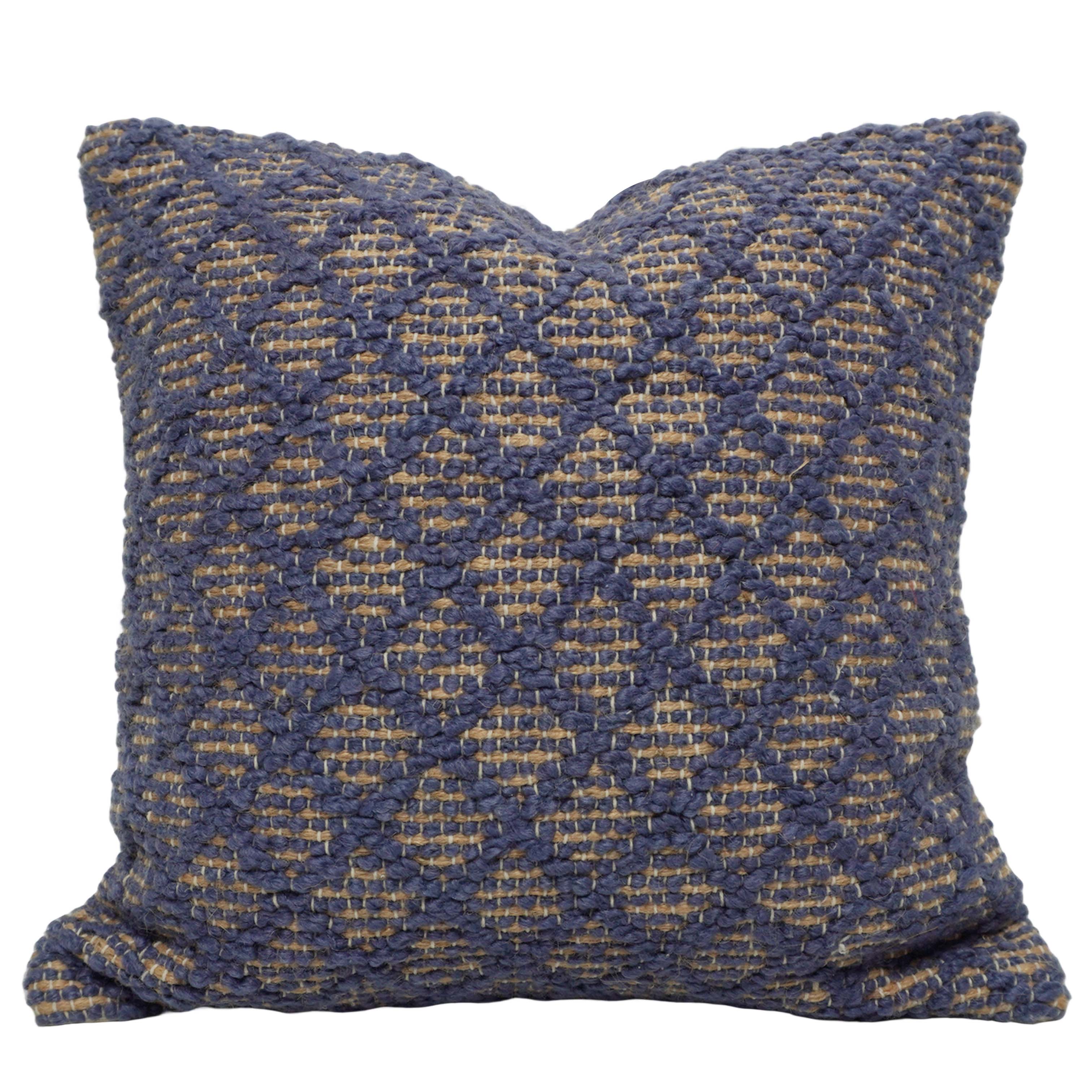 Handwoven Jute Cushion Cover 45x45 cm | Blue & Natural Diamond Pattern Decorative Throw Pillow Cover | Rustic Boho Farmhouse Cushion Case with Hidden Zipper