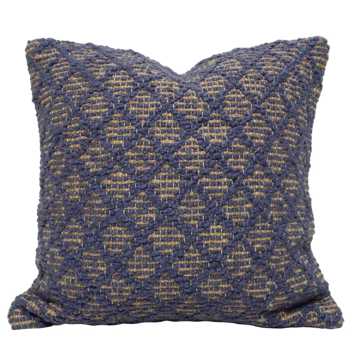 Handwoven Jute Cushion Cover 45x45 cm | Blue & Natural Diamond Pattern Decorative Throw Pillow Cover | Rustic Boho Farmhouse Cushion Case with Hidden Zipper