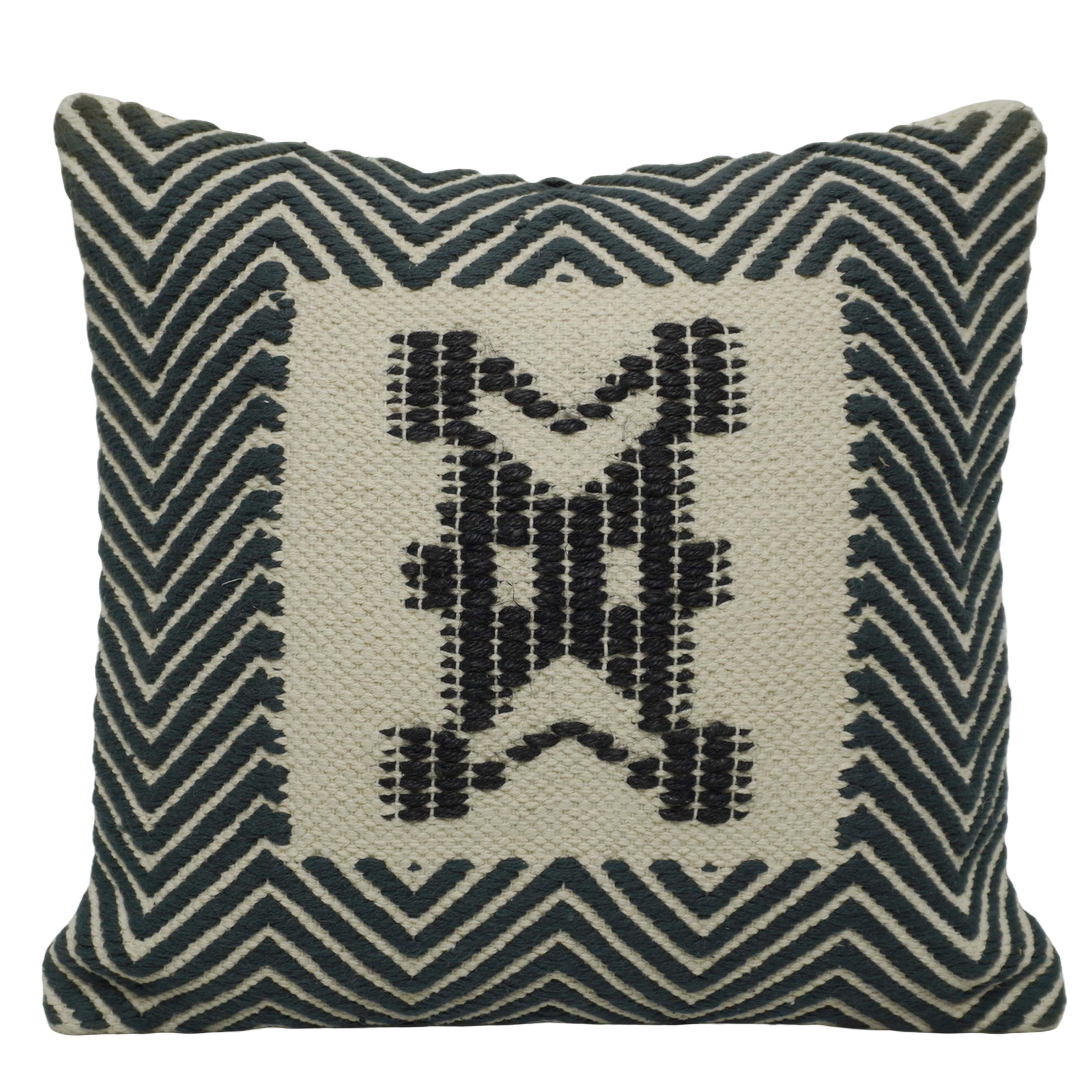Handwoven Cotton Cushion Cover 45x45 cm | Black & Ivory Geometric Woven Throw Pillow Cover | Artisan Handmade Decorative Cushion Cover with Concealed Zip