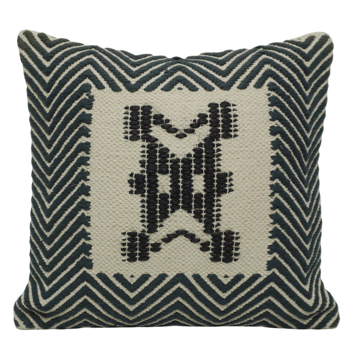 Handwoven Cotton Cushion Cover 45x45 cm | Black & Ivory Geometric Woven Throw Pillow Cover | Artisan Handmade Decorative Cushion Cover with Concealed Zip