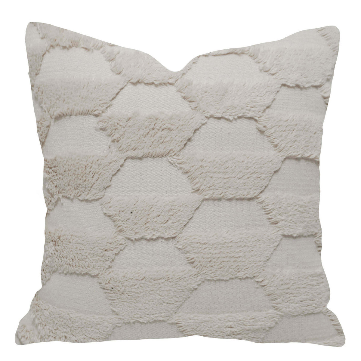 Handwoven Tufted Cotton Cushion Cover – Ivory Abstract Geometric Textured Design, 45x45 cm