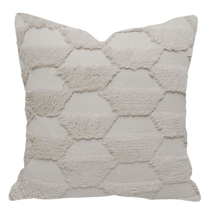 Handwoven Tufted Cotton Cushion Cover – Ivory Abstract Geometric Textured Design, 45x45 cm