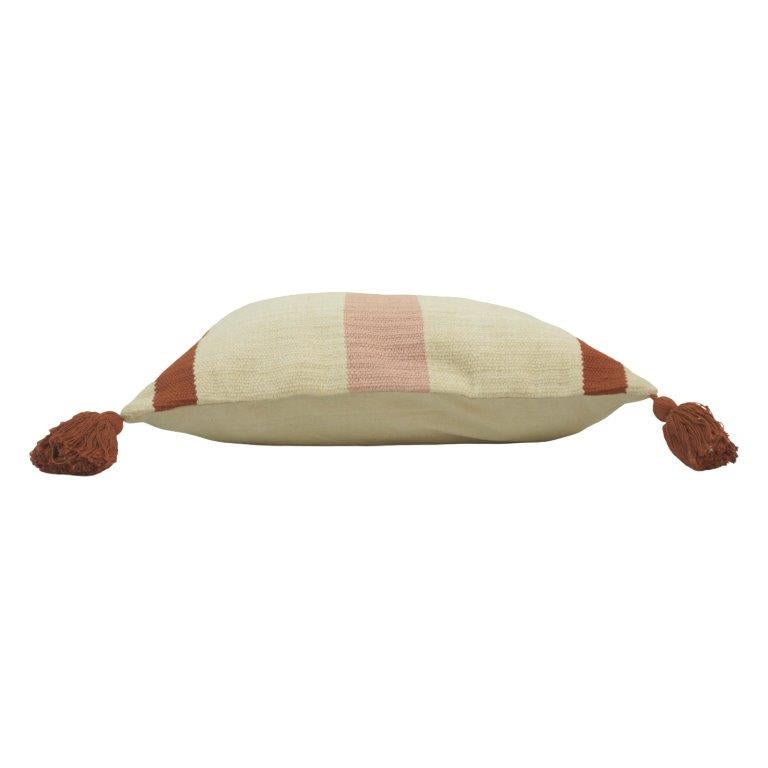 Handwoven Striped Cotton Cushion Cover with Tassels | Handmade Lumbar Pillow Cover 30x50 cm | Boho Neutral Décor Cushion - Bulk manufacturer & supplier from Panipat, India