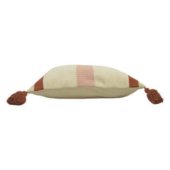 Handwoven Striped Cotton Cushion Cover with Tassels | Handmade Lumbar Pillow Cover 30x50 cm | Boho Neutral Décor Cushion