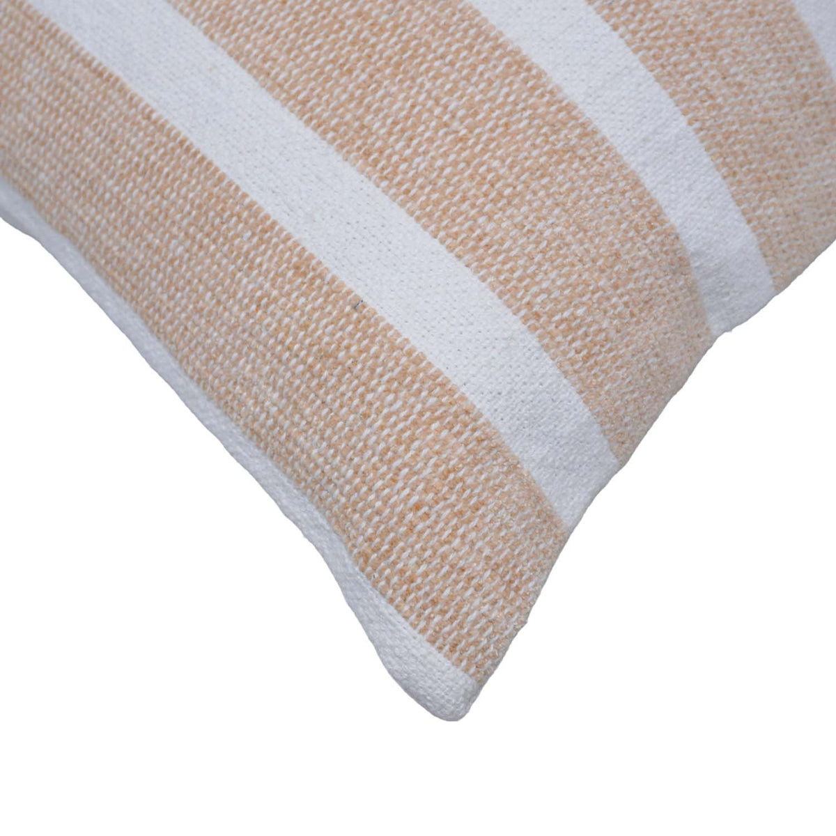 Handwoven Cotton Striped Cushion Cover 30x50 cm | Beige & White Woven Lumbar Cushion Cover | Modern Farmhouse Decorative Pillow Cover - Bulk manufacturer & supplier from Panipat, India