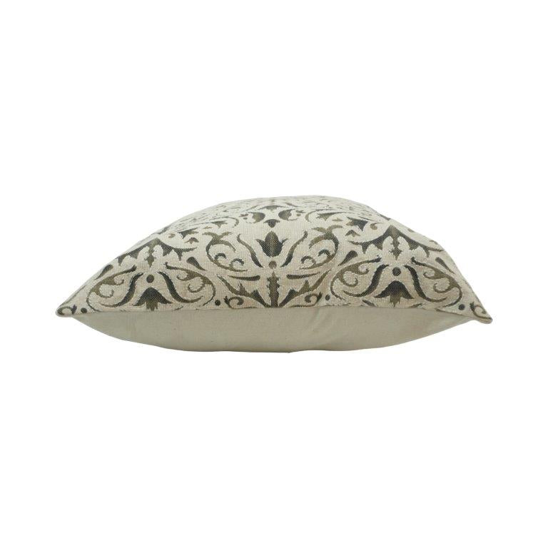 Vintage floral printed cotton cushion cover in beige and charcoal 45x45 cm