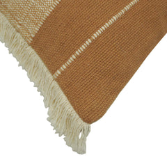 Handwoven Cotton Cushion Cover 45x45 cm | Beige & Brown Textured Striped Cushion Cover with Fringe | Decorative Throw Pillow Cover | Hidden Zipper | Boho Farmhouse Home Décor
