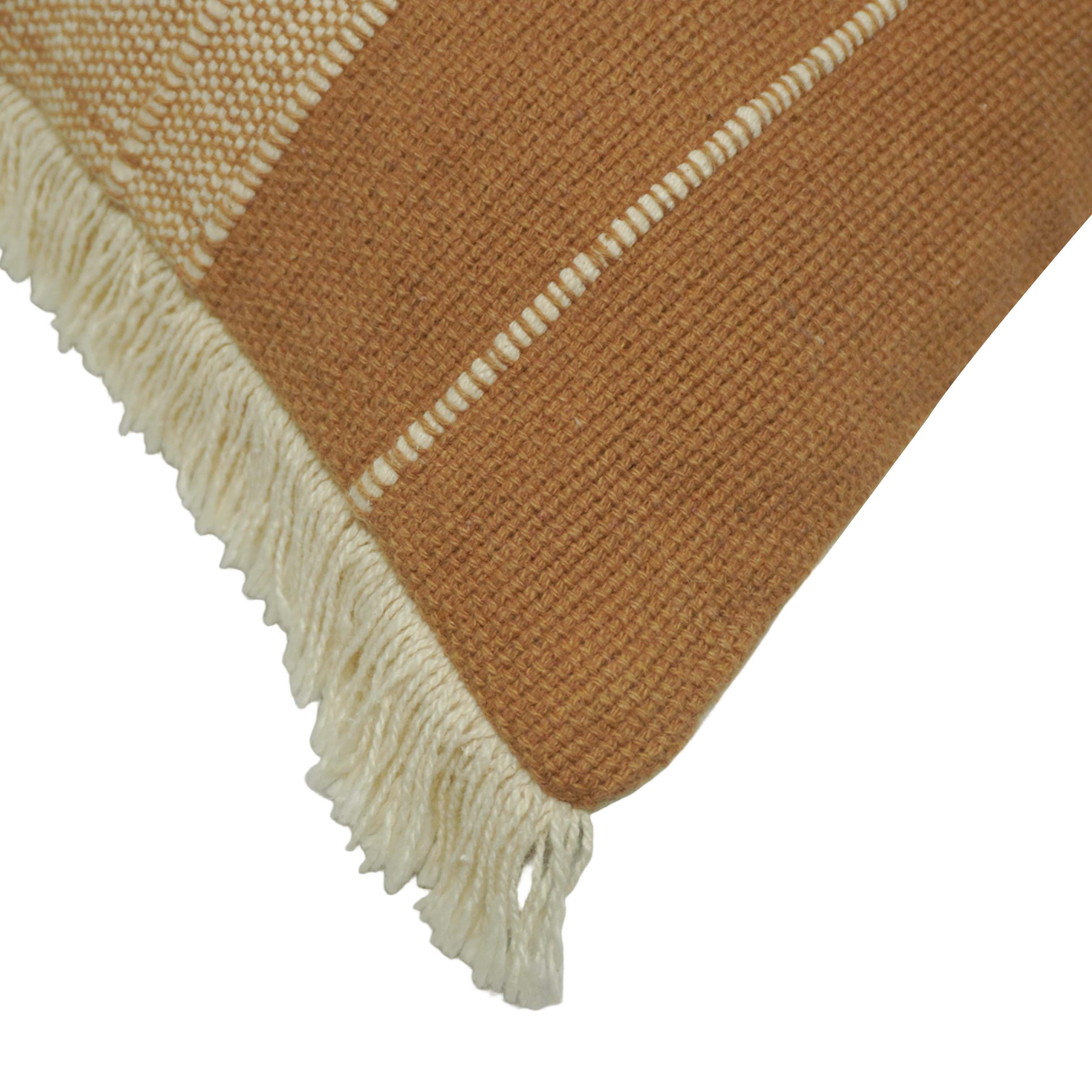 Handwoven Cotton Cushion Cover 45x45 cm | Beige & Brown Textured Striped Cushion Cover with Fringe | Decorative Throw Pillow Cover | Hidden Zipper | Boho Farmhouse Home Décor