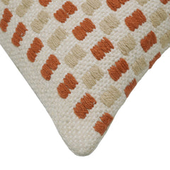 Handwoven Cotton Cushion Cover 45x45 cm – Ivory & Rust Geometric Textured Design, Boho Decorative Pillow Cover