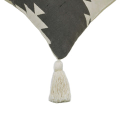 Black and cream geometric printed cotton cushion cover with tassels 45x45 cm