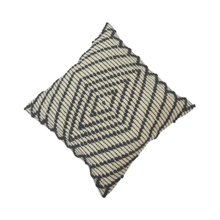 Handwoven Cotton Cushion Cover 45x45 cm | Black & Ivory Geometric Textured Pillow Cover | Modern Boho Décor - Bulk manufacturer & supplier from Panipat, India