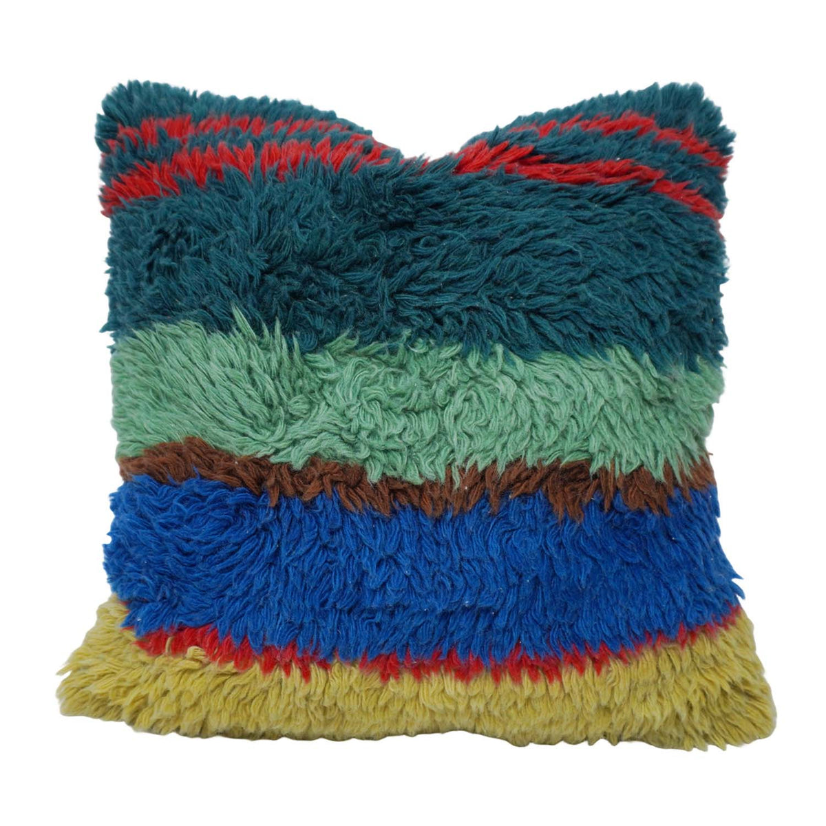 Multicolor Stripe Shag-Tufted Cotton Cushion Cover 45x45 cm