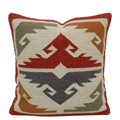 **Handwoven Cotton Cushion Cover – Geometric Tribal Pattern, Multicolor Textured Accent Pillow Cover, 45 x 45 cm**
