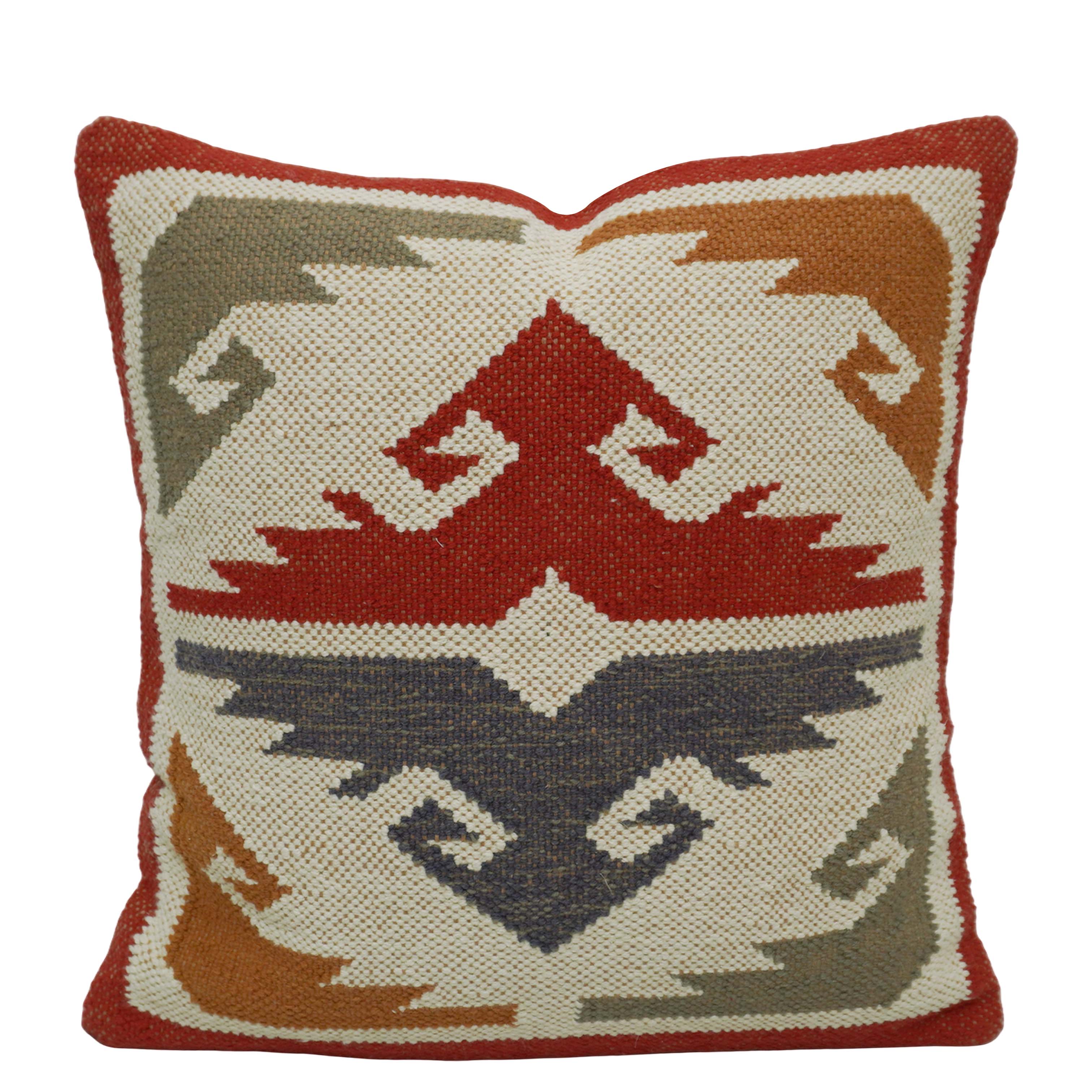 **Handwoven Cotton Cushion Cover – Geometric Tribal Pattern, Multicolor Textured Accent Pillow Cover, 45 x 45 cm**