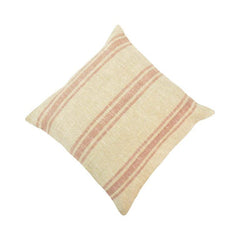 Handwoven Natural Linen Striped Cushion Cover | Beige & Dusty Rose | 45x45 cm Decorative Pillow Cover