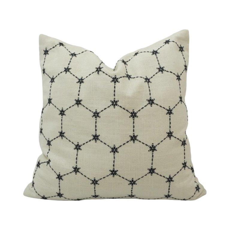 Ivory Geometric Embroidered Cotton Cushion Cover | 45 x 45 cm | Modern Lattice Design - Bulk manufacturer & supplier from Panipat, India