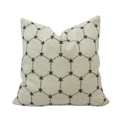 Ivory Geometric Embroidered Cotton Cushion Cover | 45 x 45 cm | Modern Lattice Design