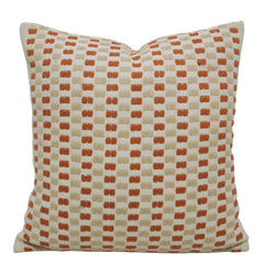 Handwoven Cotton Cushion Cover 45x45 cm – Ivory & Rust Geometric Textured Design, Boho Decorative Pillow Cover