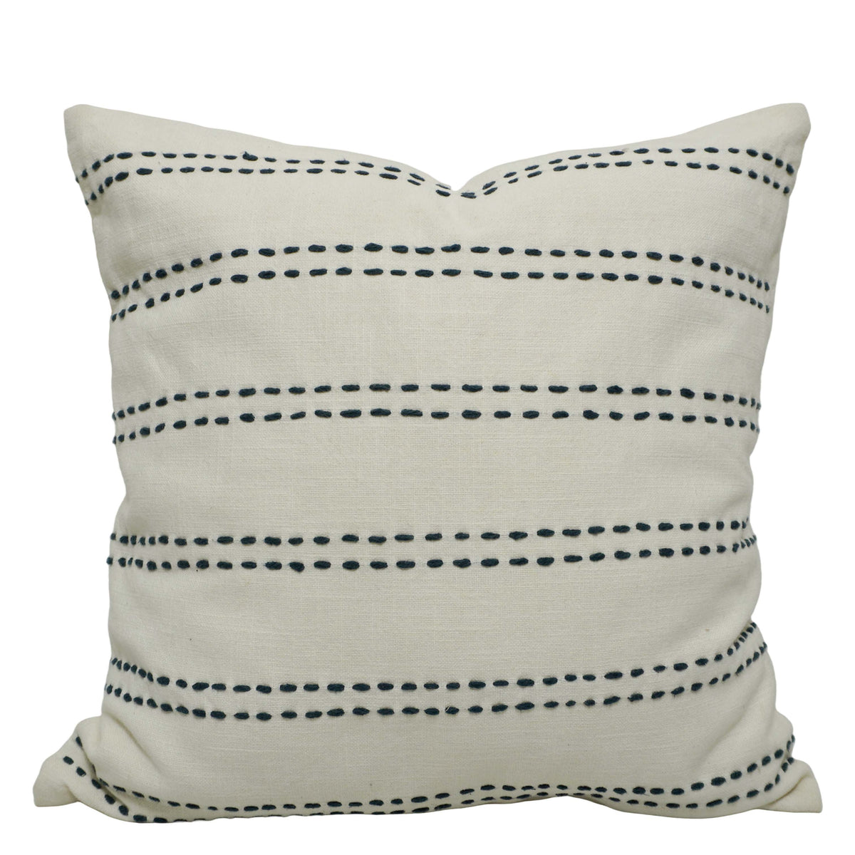 Handwoven Cotton Cushion Cover 45x45 cm | Ivory with Black Running Stitch | Artisan Woven Decorative Throw Pillow Cover | Modern Boho Home Décor