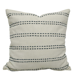Handwoven Cotton Cushion Cover 45x45 cm | Ivory with Black Running Stitch | Artisan Woven Decorative Throw Pillow Cover | Modern Boho Home Décor