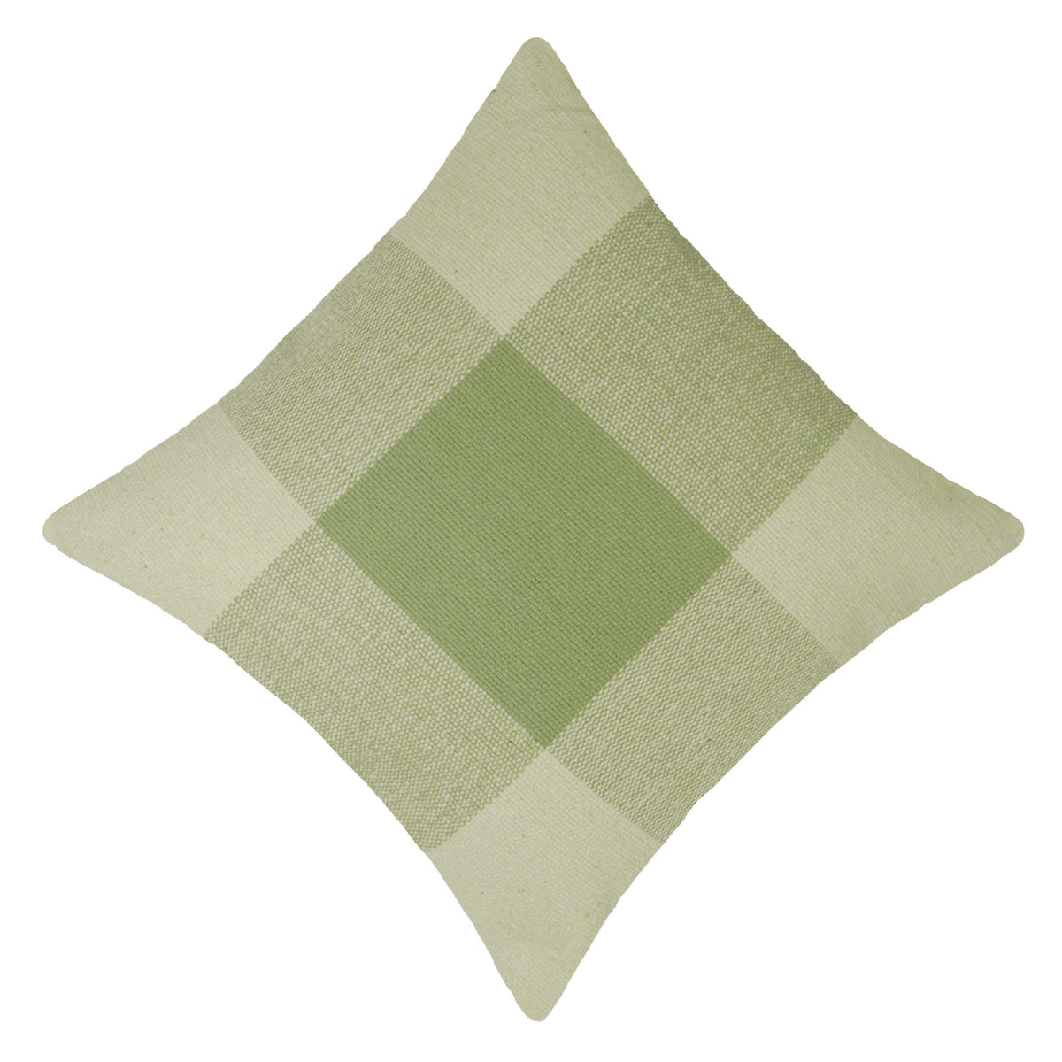Sage green and ivory geometric checkered handwoven cotton cushion cover 45x45 cm