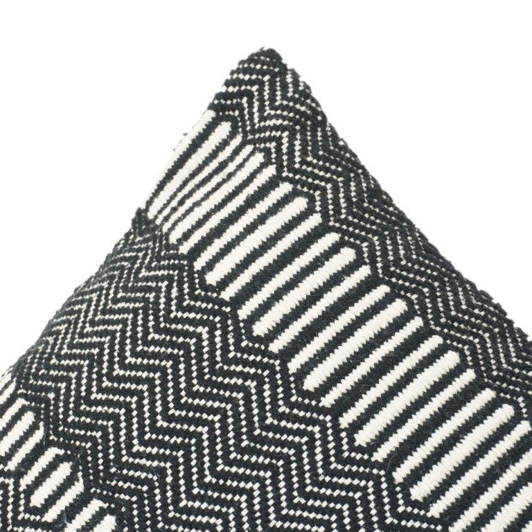 Handwoven Black & White Geometric Cotton Cushion Cover | 45x45 cm | Textured Boho Modern Design