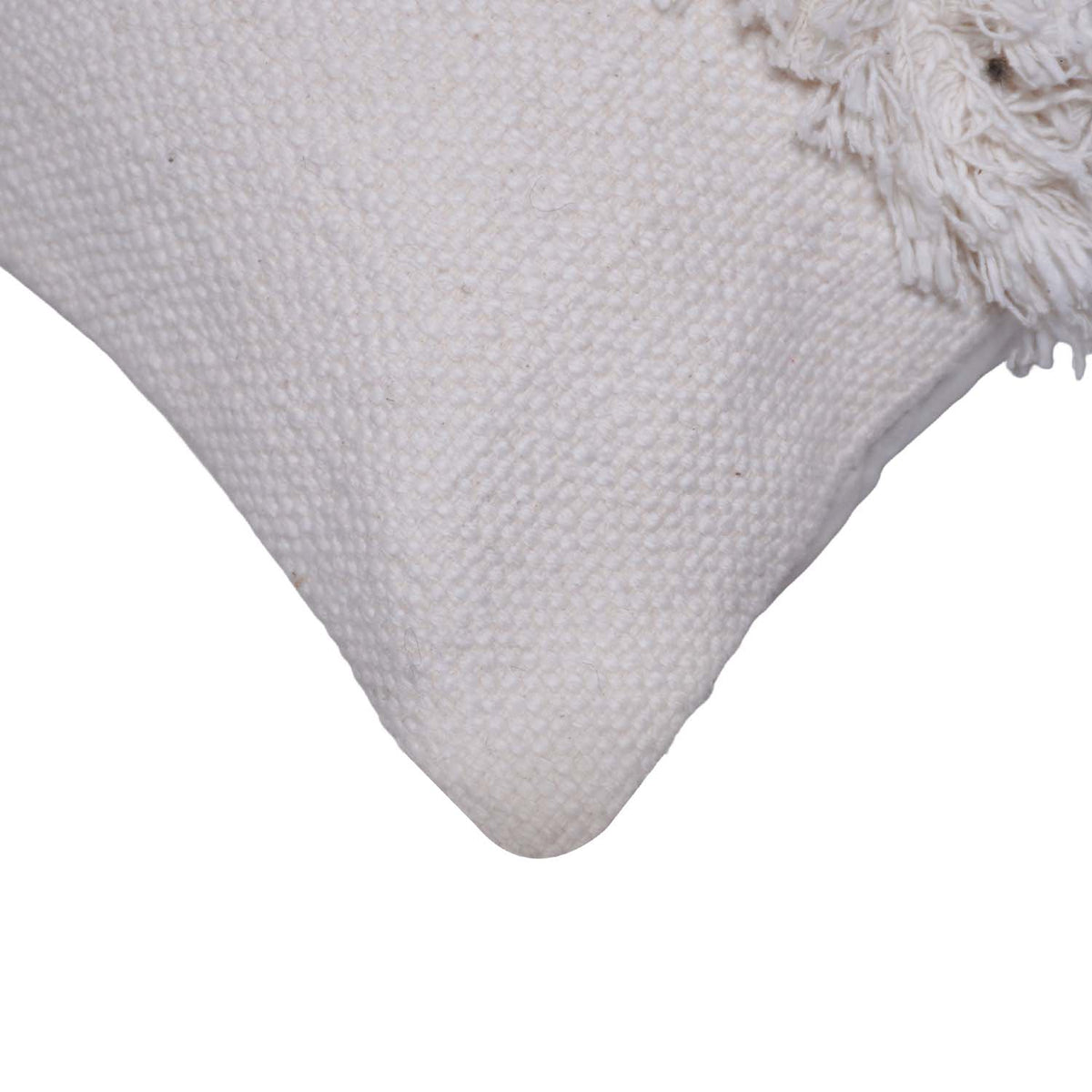 Ivory Tufted Cotton Cushion Cover 45x45 cm | Textured Boho Decorative Pillow Cover with Fringe Detail - Bulk manufacturer & supplier from Panipat, India