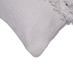 Ivory Tufted Cotton Cushion Cover 45x45 cm | Textured Boho Decorative Pillow Cover with Fringe Detail