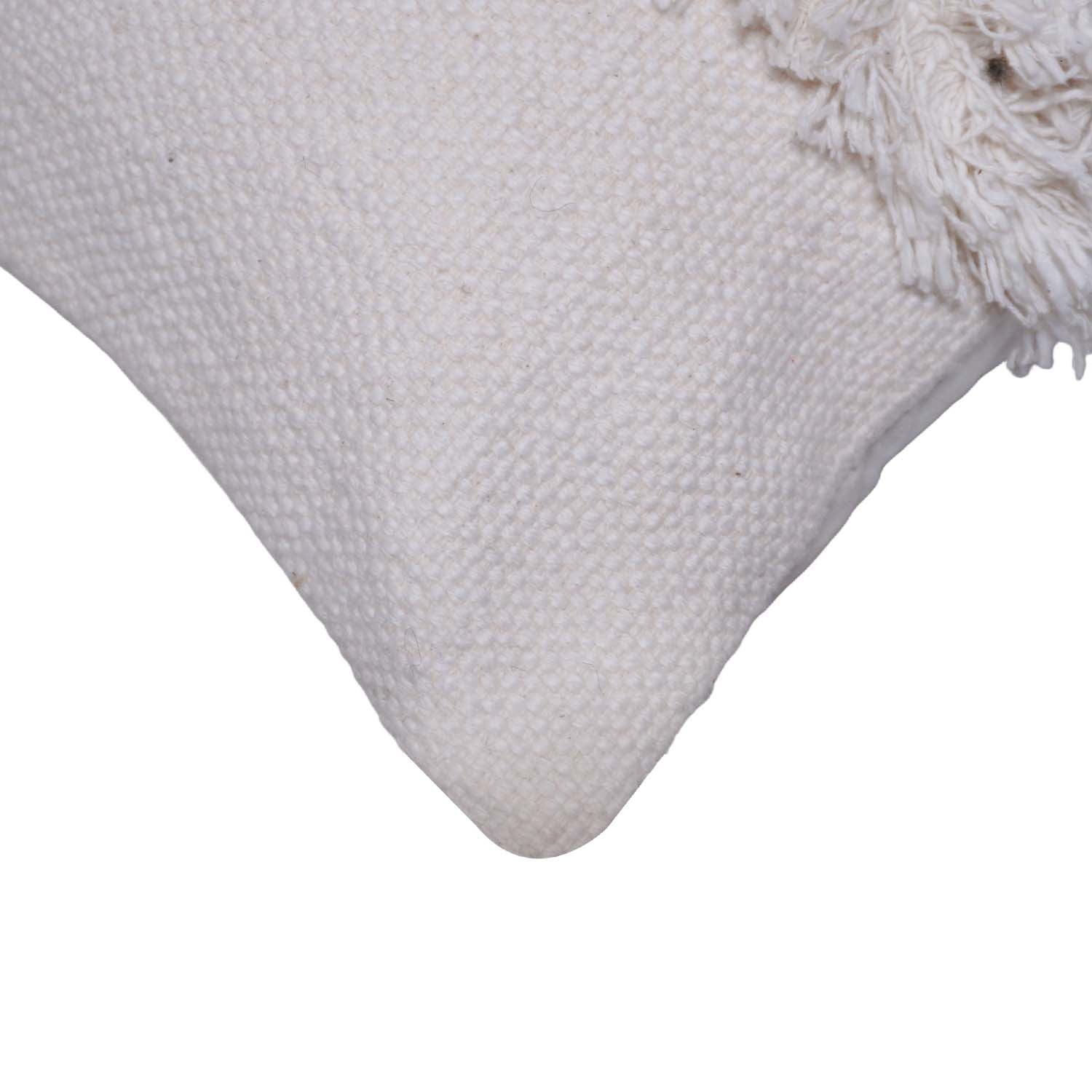 Ivory Tufted Cotton Cushion Cover 45x45 cm | Textured Boho Decorative Pillow Cover with Fringe Detail