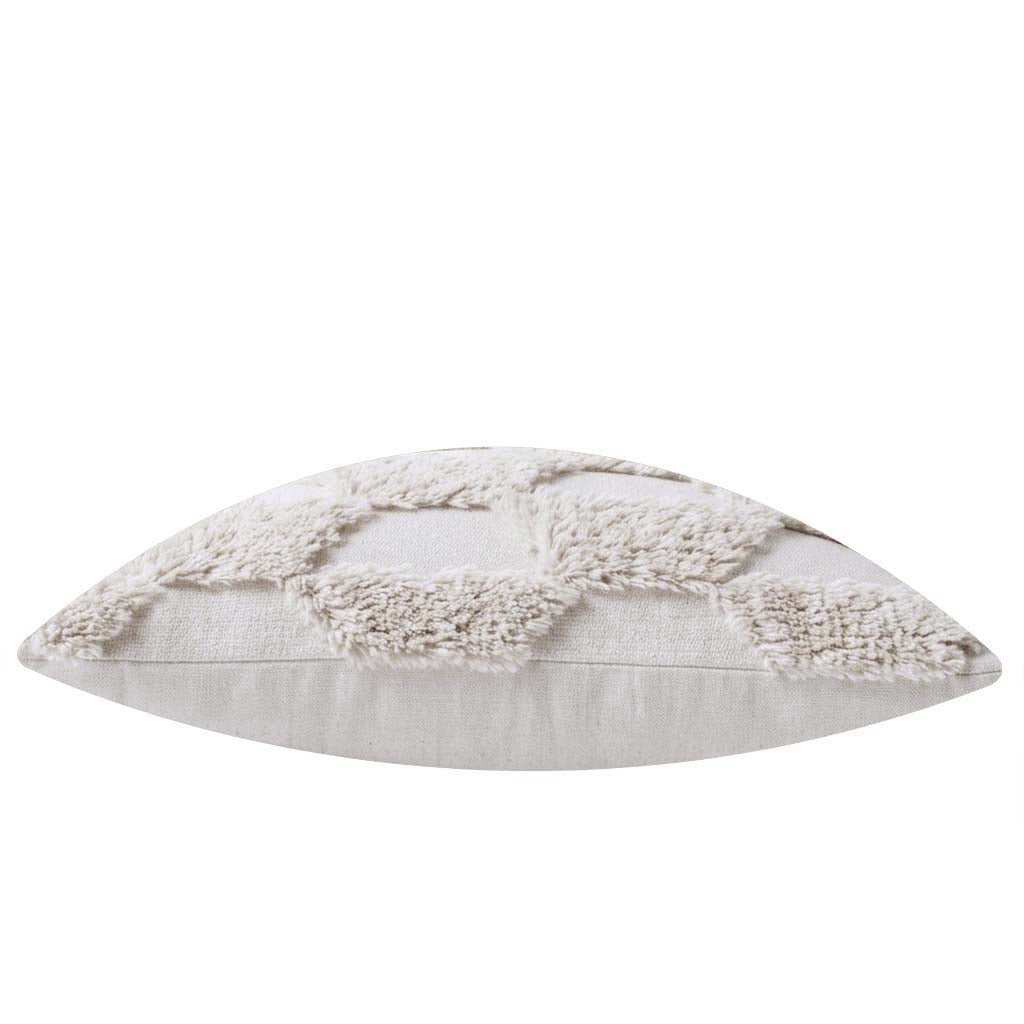 Handwoven Tufted Cotton Cushion Cover – Ivory Abstract Geometric Textured Design, 45x45 cm