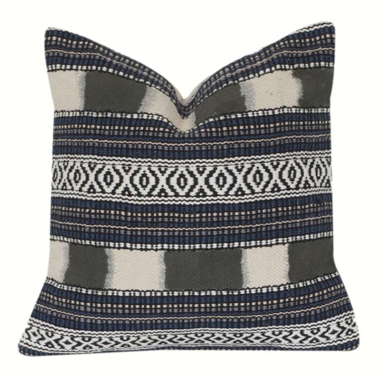 Handwoven Geometric Striped Cotton Cushion Cover | Boho Tribal Pattern | 18x18 Inch Decorative Pillow Cover