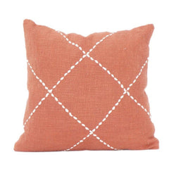 Terracotta Cotton Cushion Cover with Hand-Stitched Diamond Pattern | Geometric Embroidered Throw Pillow Cover | 18x18 Inch
