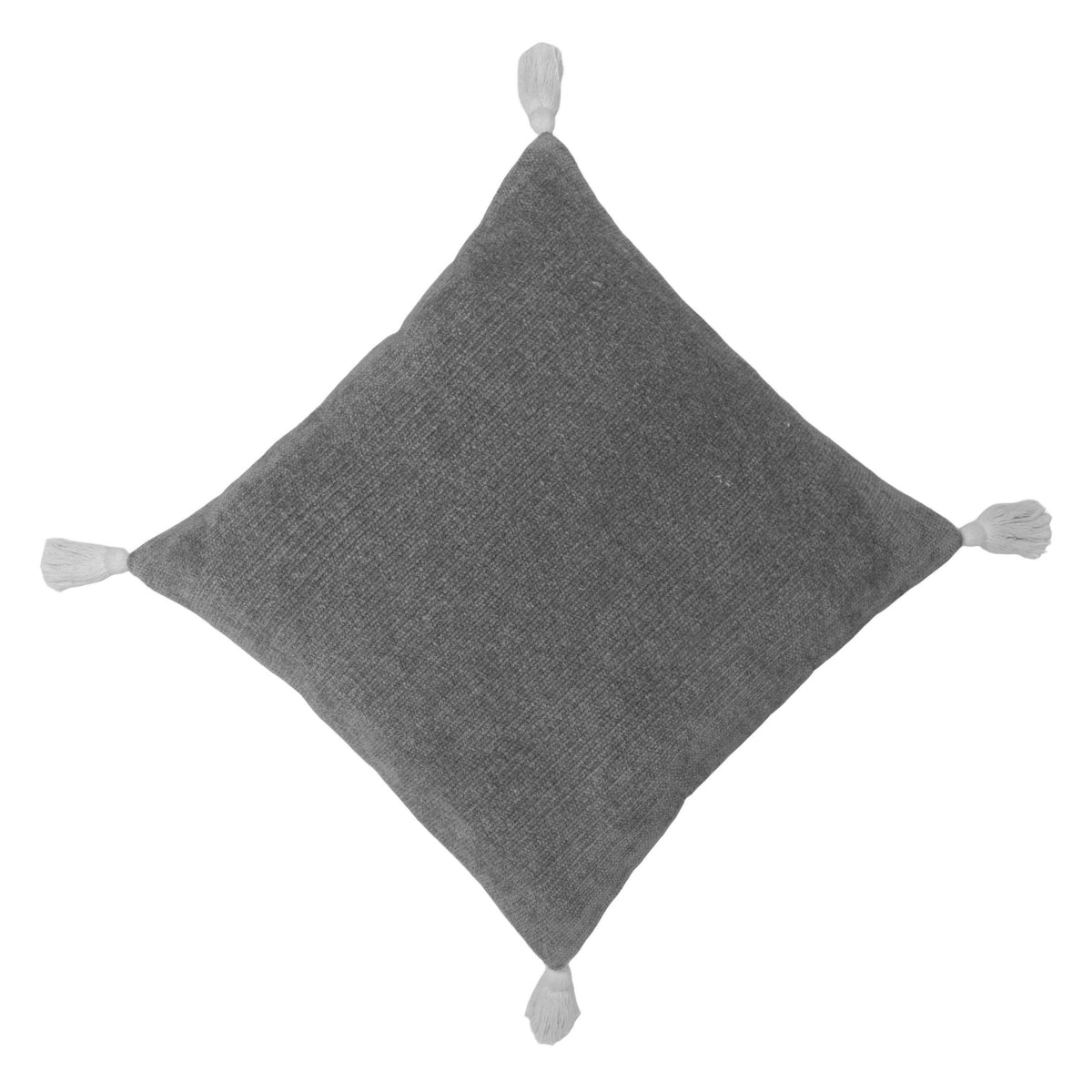 Grey textured handwoven cotton cushion cover with corner tassels 45x45 cm